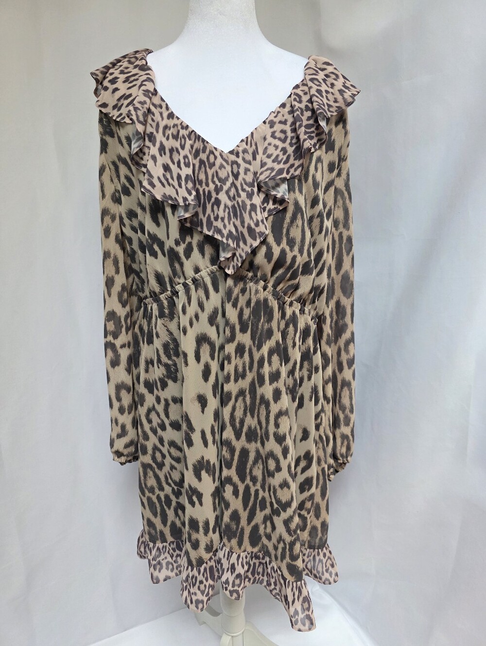 Bar III Women's XXL Leopard Animal Print Ruffle Midi Dress Long Sleeve